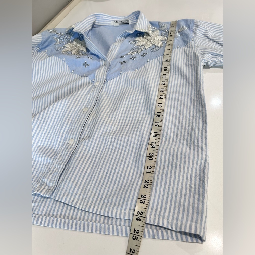 Men's Blue Striped Shirt with Floral Embroidery - Picture 6 of 16